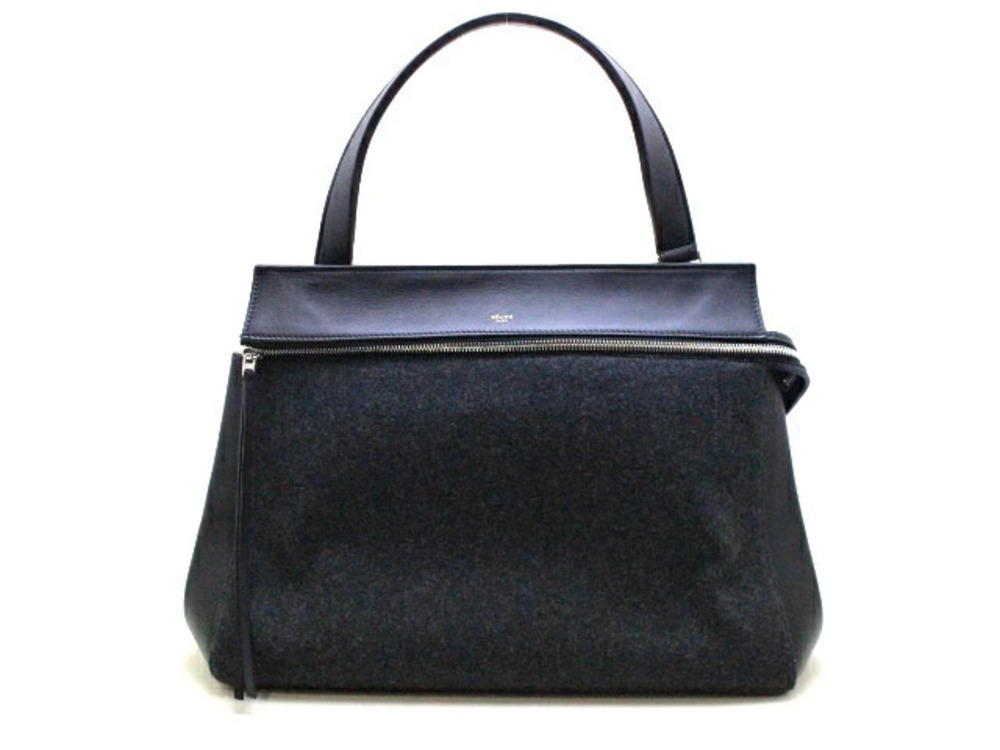 Celine Handbag Calfskin x Wool Black Gray